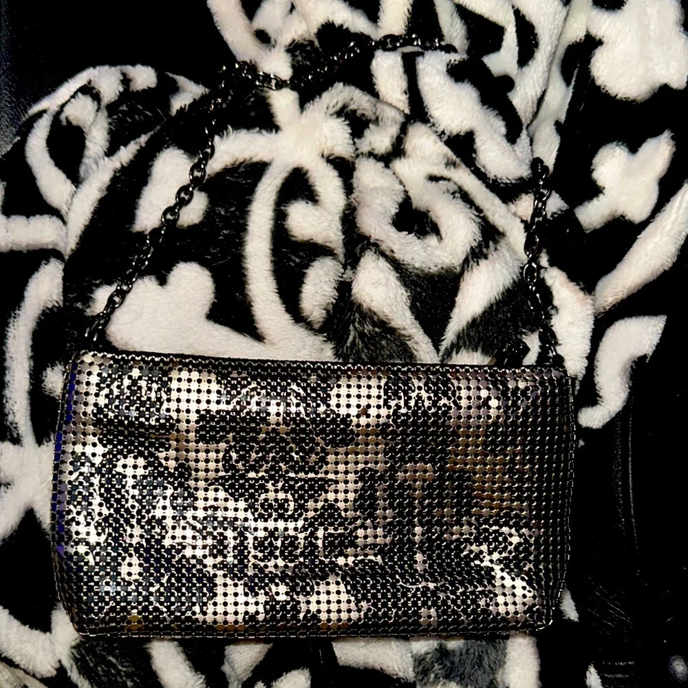 Elegant White House Black Market Black and Silver Women's Clutch.